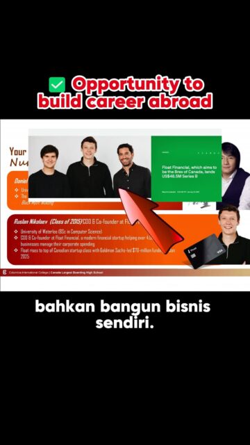 SMA di Columbia International College (CIC) Canada, siap lanjut study ke TOP universities di dunia! 😍

Kenapa pilih SMA di CIC, Canada?
✅ Berdiri sejak 1979
✅ Boarding school terbesar di Canada
✅ Siswa internasional dari berbagai negara
✅ High quality education, terbukti dari alumni yang meraih scholarship ke top universities dunia (termasuk Ivy League)
✅ Hanya belajar 3–4 subjects per semester, lebih fokus dan maksimal

Yuk raih mimpimu di Canada bersama CIC! Hubungi @universalstudyabroad.id atau chat 0851-0000-8130 untuk info lebih lanjut

#StudyAbroad #StudyinCanada #HighSchool #ColumbiaInternationalCollege #BoardingSchool